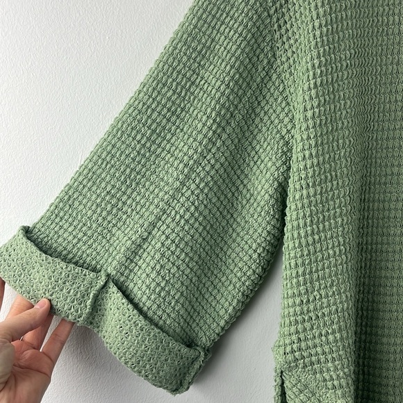 Umgee Green Waffleknit Boxy Cuff Sleeve Boho Oversize Top Womens Size S - Picture 5 of 7
